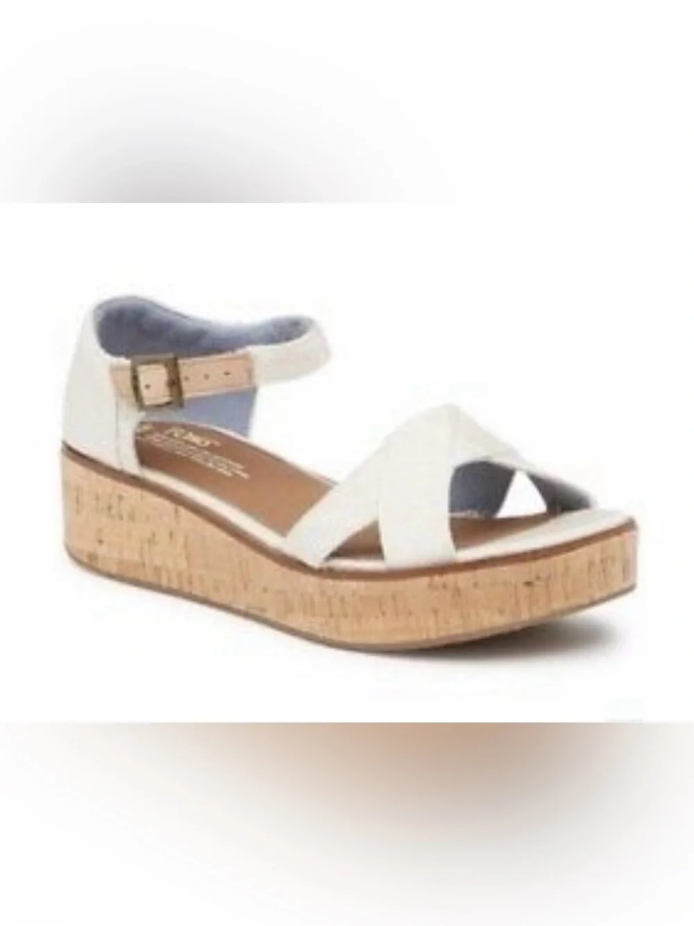 TOMS Women's Harper Wedge Sandals Natural Cork Size 8 White Platform